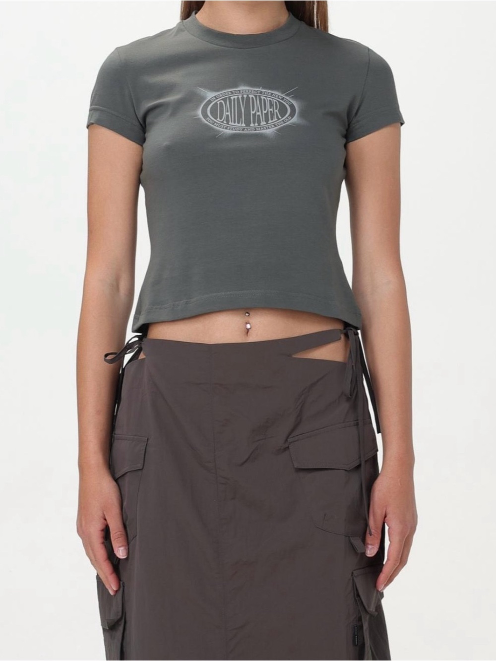 Daily Paper Olive Grey Cropped Logo Tee